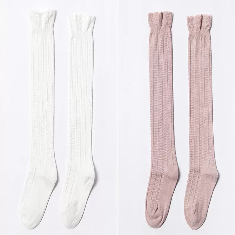 Spring Combed Cotton Knee high Toddler Girls Stocking Sock Set